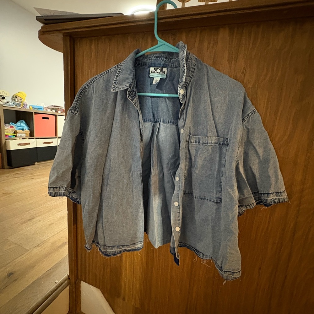 Casual Blue Denim Button Down Shirt